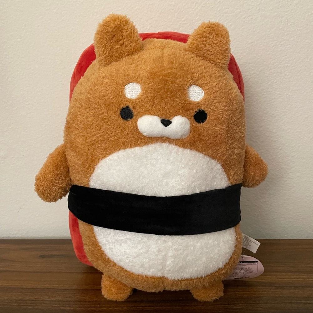 Takashoji 14 Inch Shiba Strapped to Tuna Sushi Plushie Round1 Stuffed Animal